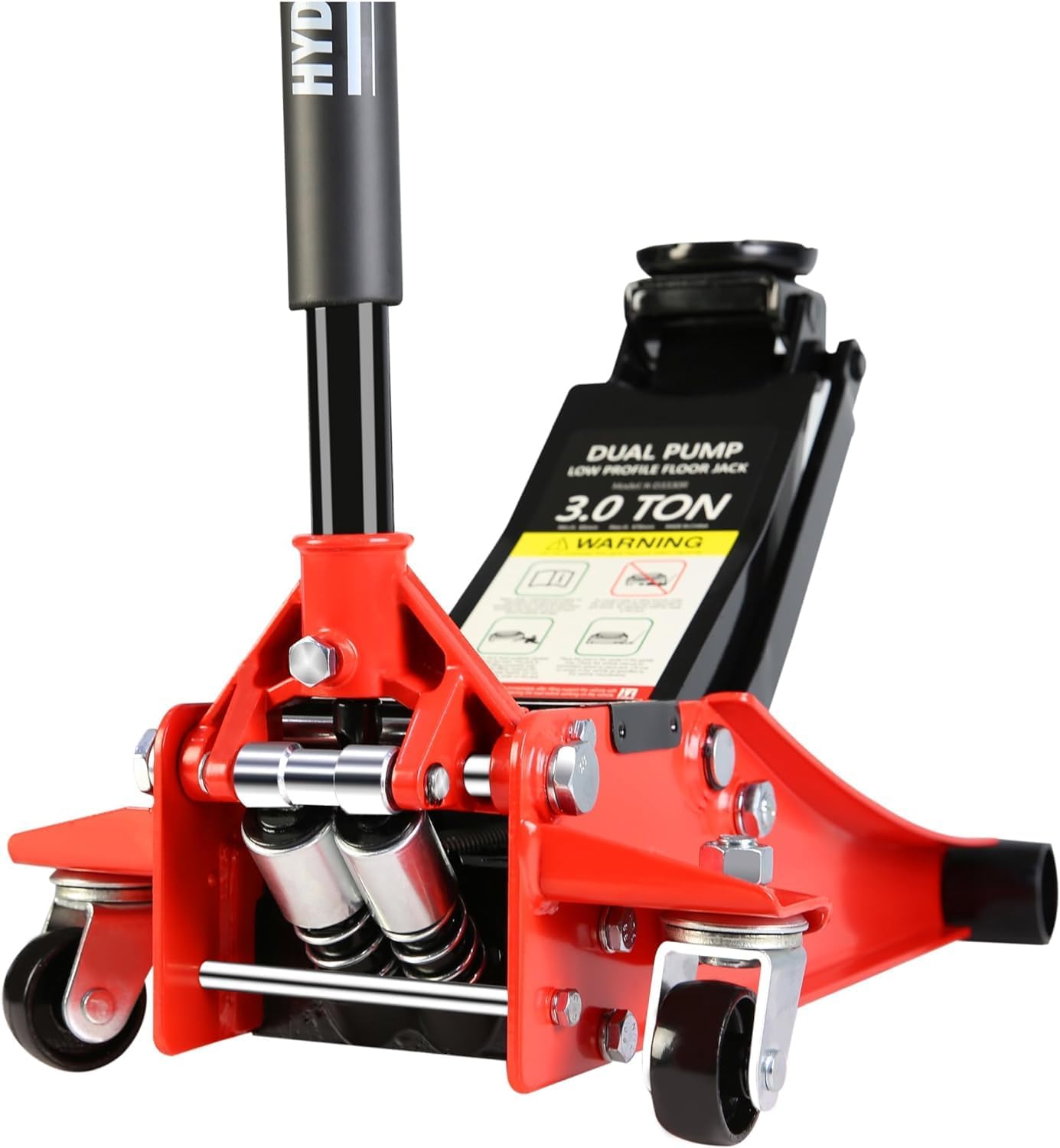 3 Ton Low Profile Floor Jack, Heavy Duty Floor Jack with Dual Pistons Quick Lift Pump, Steel Car Jack Adjustable Height 3.3"-18.5", Hydraulic Trolley Floor Jacks 3 Ton/6600 LB Capacity, Red