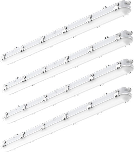 TIERONE 4ft LED Vapor Tight Light 50W Outdoor Shop Light IP65 Waterproof 0-10V Dimmable Integrated LED White Strip Lighting Fixture for Warehouses Car Washes 5000K 100-277V 6000LM ETL Listed 4 Pack