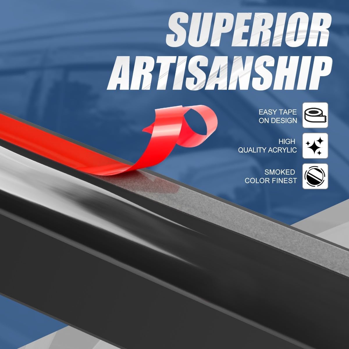 Auto Dynasty 4Pcs Carbon Fiber Pattern Window Visors Compatible with 2000-2004 Nissan Frontier Crew Cab, Tape-On Front & Rear Window Deflectors Rain Guards Sun Wind Air Side Vent Shade, Glossy Black