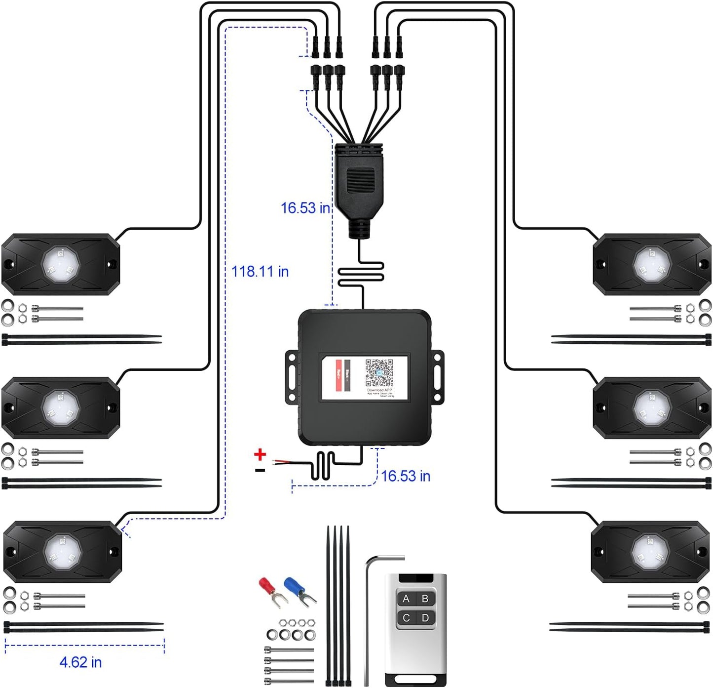 YiLaie RGB LED Rock Lights Kit, 6 Pods Underglow Multicolor Neon Light with App/RF Remote Control, Flashing Music Mode, Multicolor Wheel Well Light for Trucks ATV UTV RZR SUV Golf