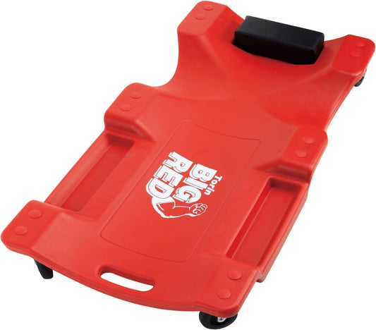 Big RED Plastic Rolling Garage/Shop Creeper: Dual Tool Trays and 6 Casters, Red，40" Mechanic Cart with Padded Headrest