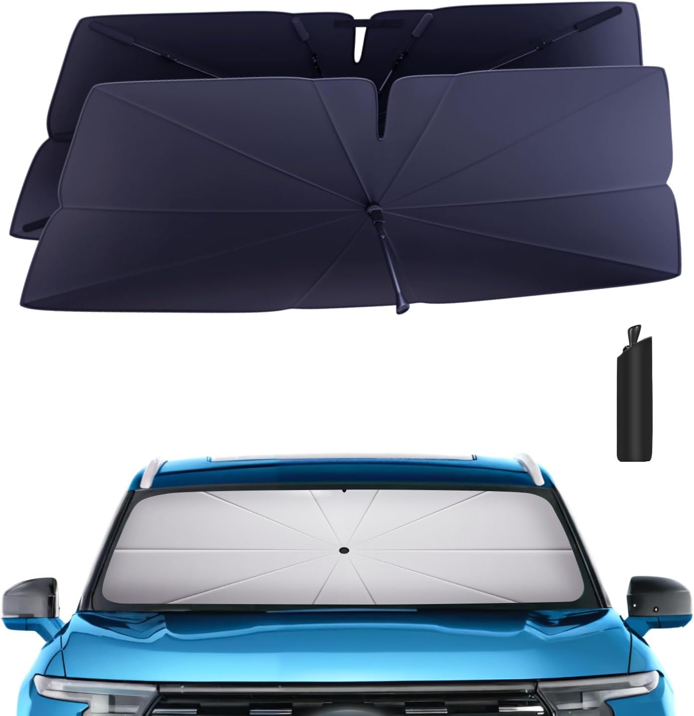 Windshield Sun Shade Umbrella for 2015-2024 Ford Edge Accessories: Custom Fit 240T Silver, Double Thickened, Foldable Sunshade Window Sun Visor, Ultimate 99% UV Blocking for SE, SEL, Titanium, ST