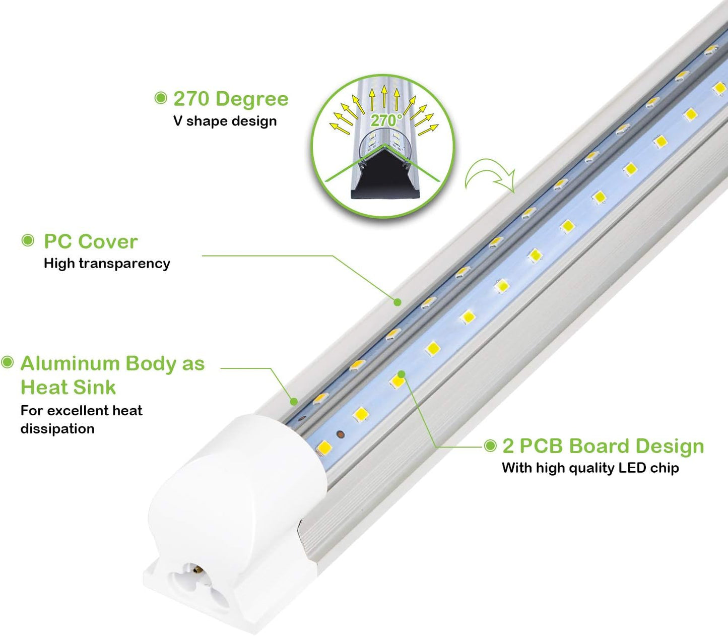 hykolity 4FT LED Shop Light, V Shape Integrated T8 LED Tube Light, 5200LM, 40W, 6500K Super Bright White,high Output Linkable Shop Lights W/Built-in ON/Off Switch for Warehouse, ETL, 10 Pack