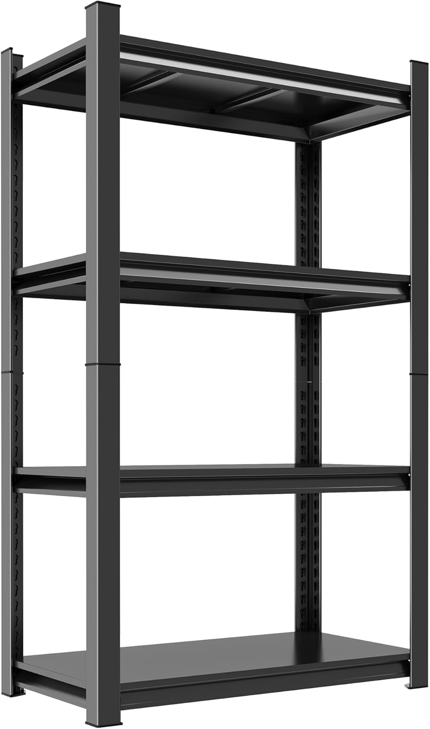 63"H Garage Shelving Heavy Duty Rack, 2400LBS Extra Large Capacity 4 Tier Adjustable Storage Shelves, Metal Industrial Shelf Units for Garage, Basement and Warehouse, 63"H×35.4"W×13.78"D, Black