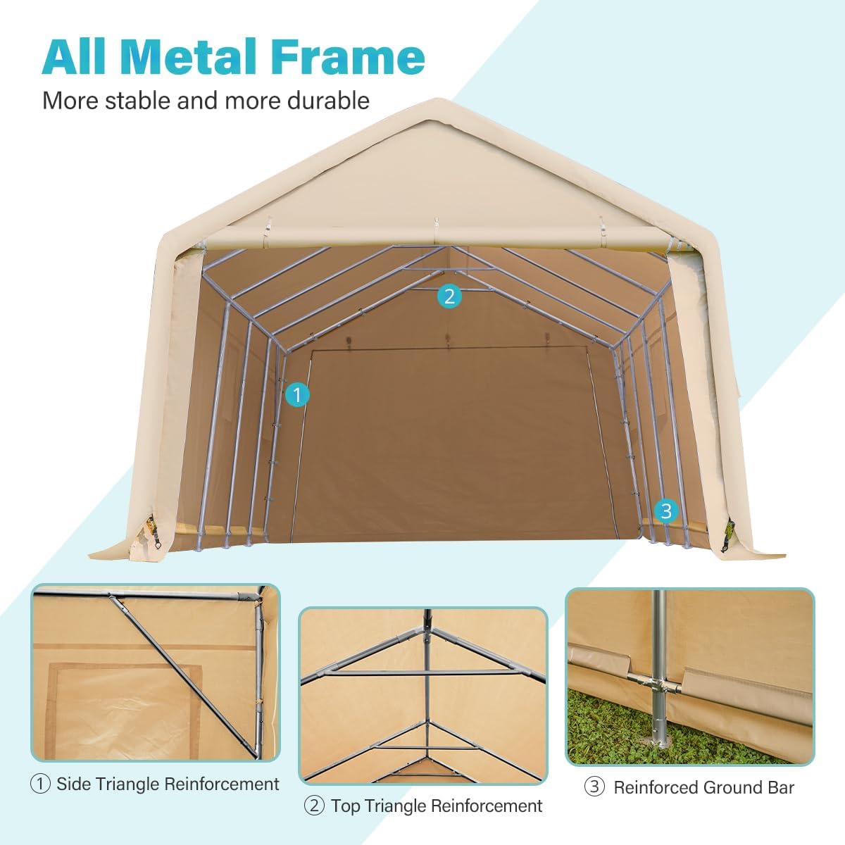 ADVANCE OUTDOOR 13x20 ft Garage Tent Carports with 2 Roll up Doors & Vents Outdoor Portable Storage Shelter for Vehicle Truck Boat Anti-UV Snow Resistant Waterproof, Beige