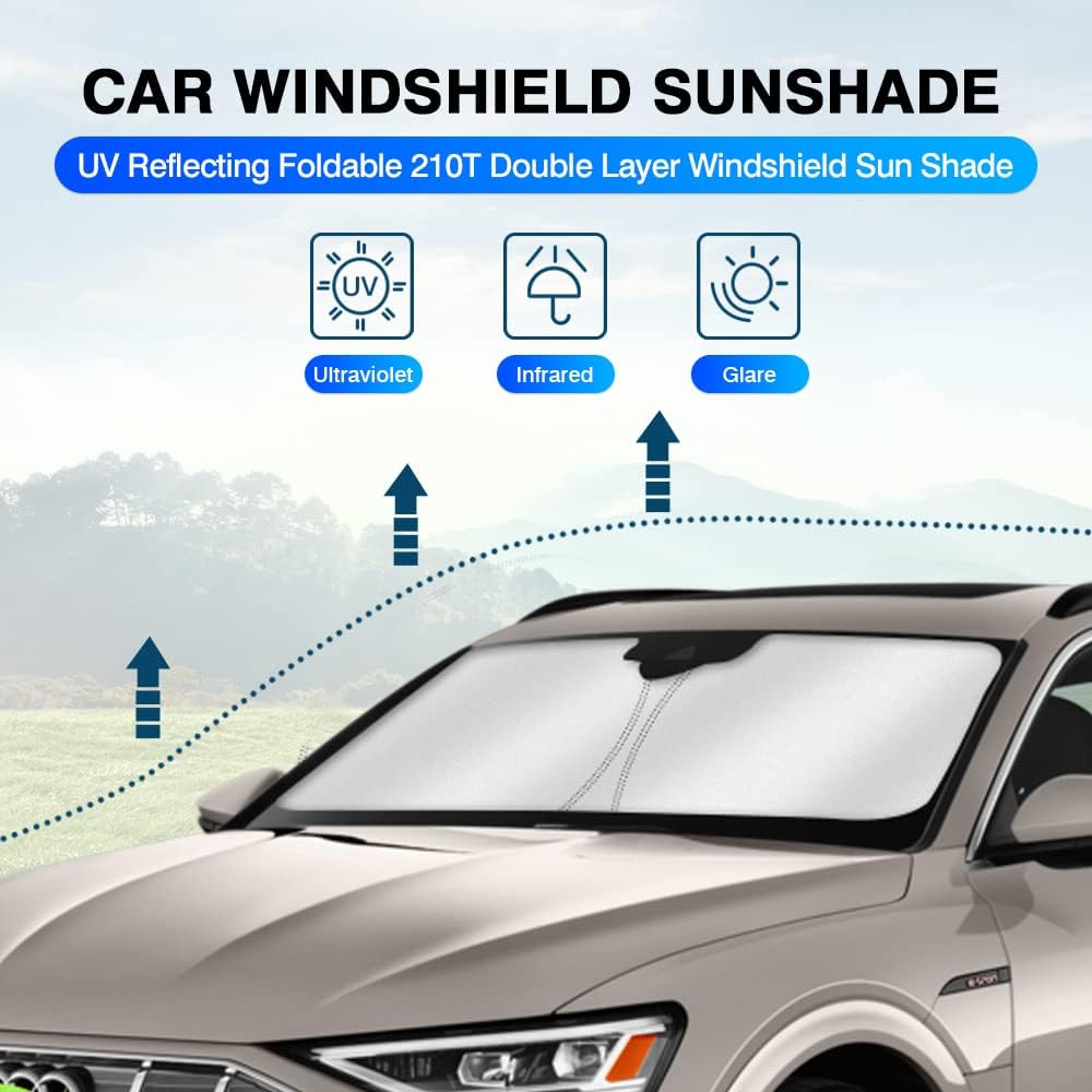 KUST Windshield Sun Shade for Audi Q8 E-Tron Accessories 2019-2024 2025 E Tron SUV Window Sunshade Sun Visor Protector Foldable Blocks UV Rays Keep Your Car Cooler (Not for Audi e-tron GT Q4 Q5)