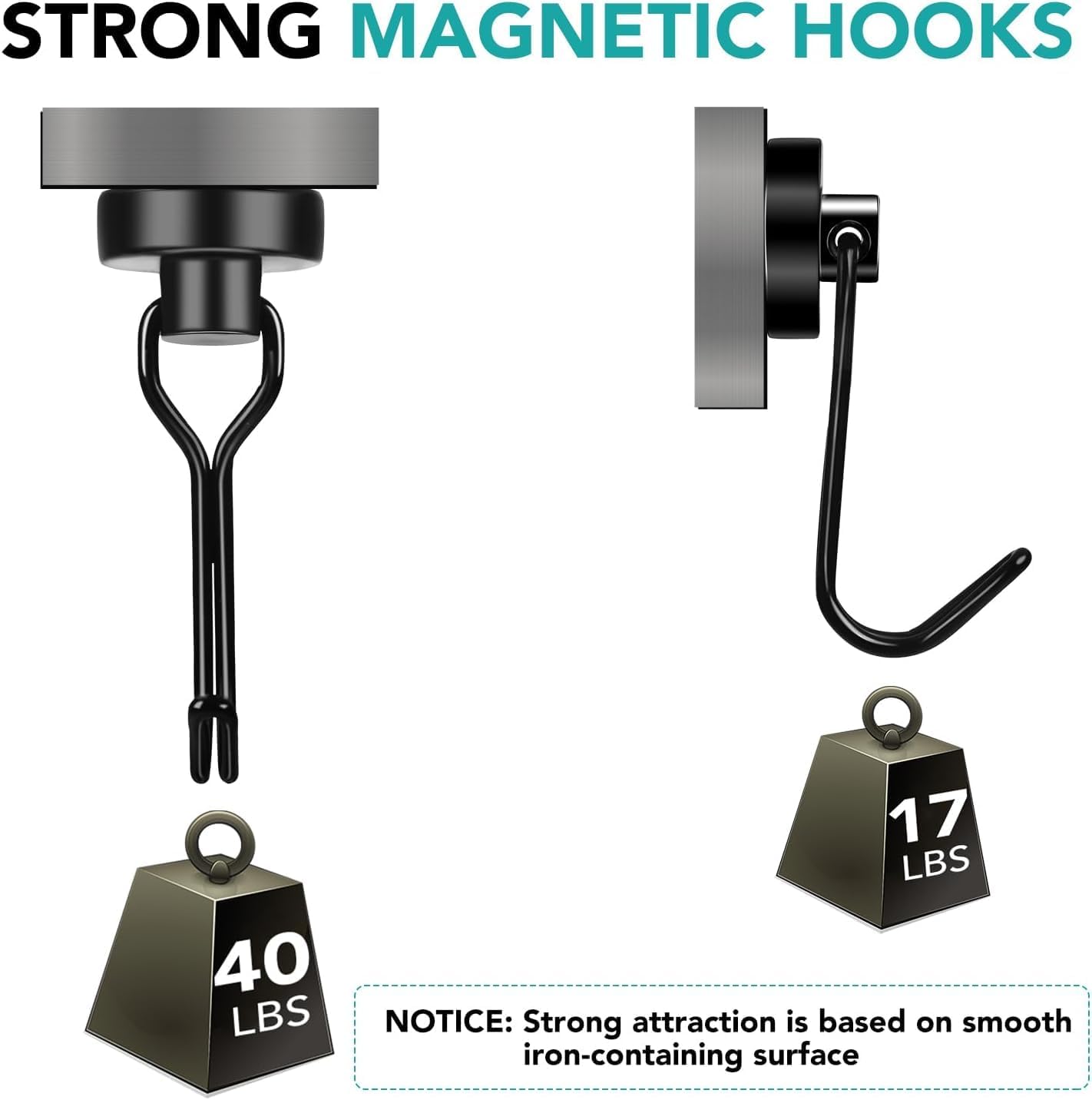 DIYMAG Black Magnetic Hooks, 110LBS Strong Magnetics Heavy Duty, Magnet Hook with Metal Hanger for Hanging Refrigerator Home Kitchen Office, 16Pack