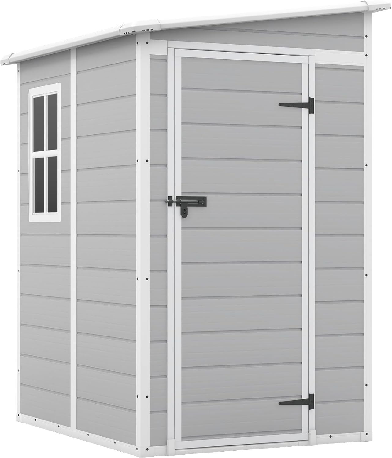 Patiowell 5x4 FT Outdoor Storage Shed, Resin Storage Shed with Floor & Lockable & Window Door for Patio Furniture, Garden Tools and Bicycle, White & Grey