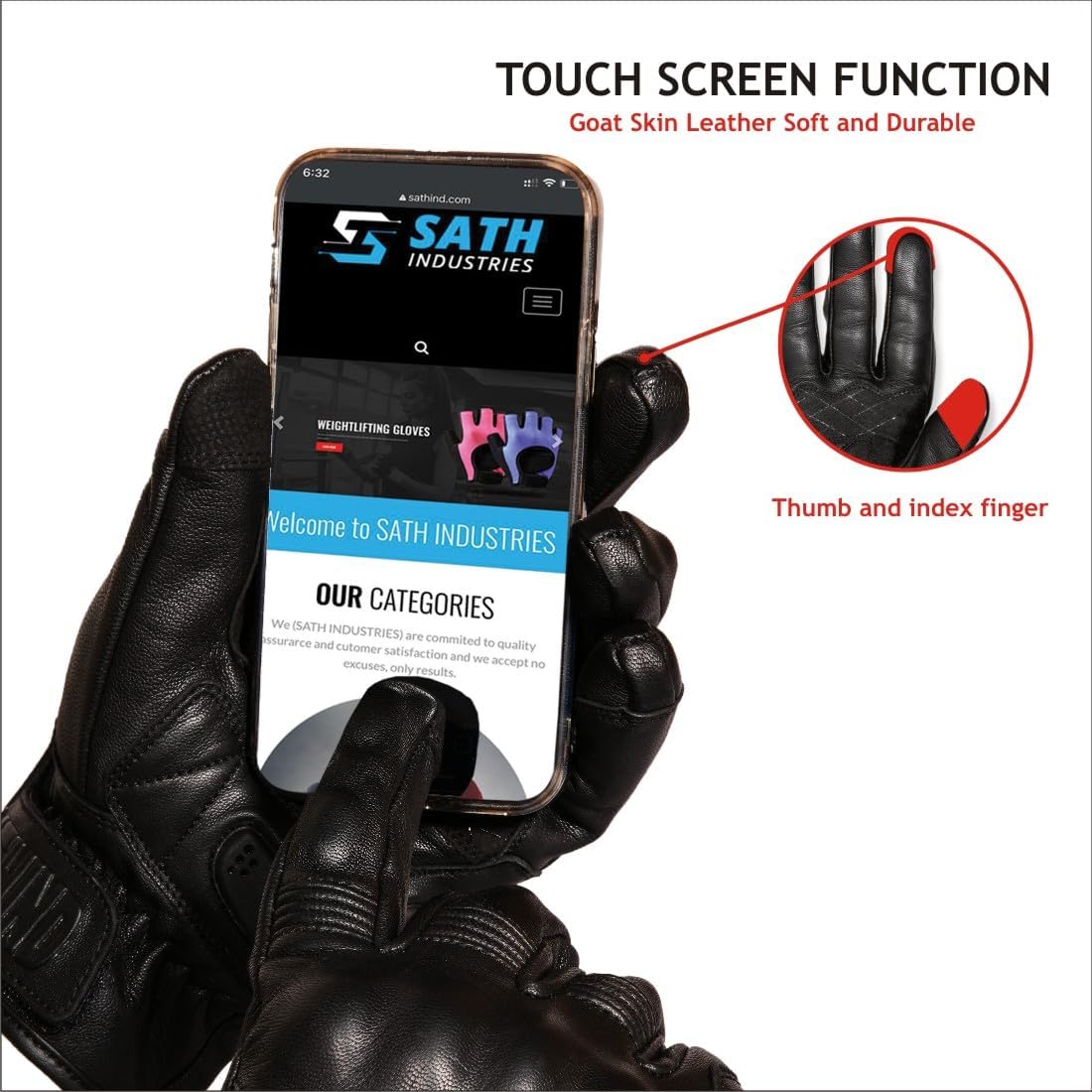 Leather Motorcycle Gloves for Men and Women | Touchscreen | Full Finger | Goatskin Leather Hard Knuckle Motorcycle Riding Gloves (Un-Perforated, Small)