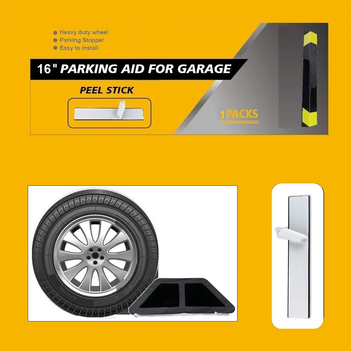 16" Heavy Duty Parking Aid for Garage, Car Parking Stopper for Garage 1 Pack, Parking Aids Protects Car, Parking Stopper Easy to Install (1 Pack 16" L x 1.25H)