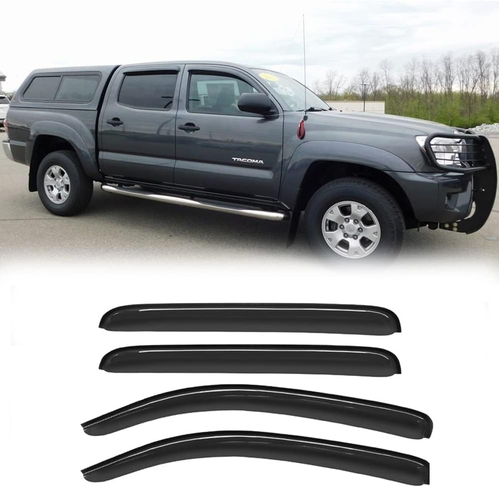 94056 Side Window Wind Deflector,4pc Outside Mount Style Shade Sun Rain Guards Set,Nice Window Visor fit for 2005-2015 Toyota Tacoma Double/Crew Cab with 4 Full Size Doors