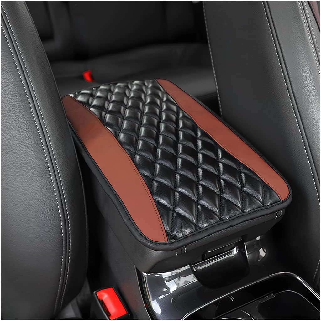 Car Center Console Cushion Pad, Universal Leather Waterproof Armrest Seat Box Cover Protector,Comfortable Car Decor Accessories Fit for Most Cars, Vehicles, SUVs (Brown)