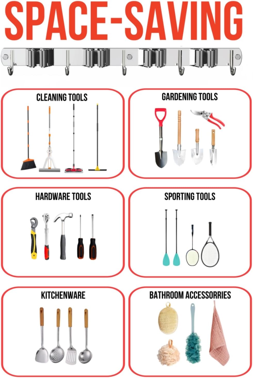 Mop and Broom Holder Wall Mount, Upgraded Broom Hanger Wall Mount, Stainless Steel Broom Organizer for Closet Garage Laundry Room Kitchen Wall Decor(4Racks 5Hooks Silver)