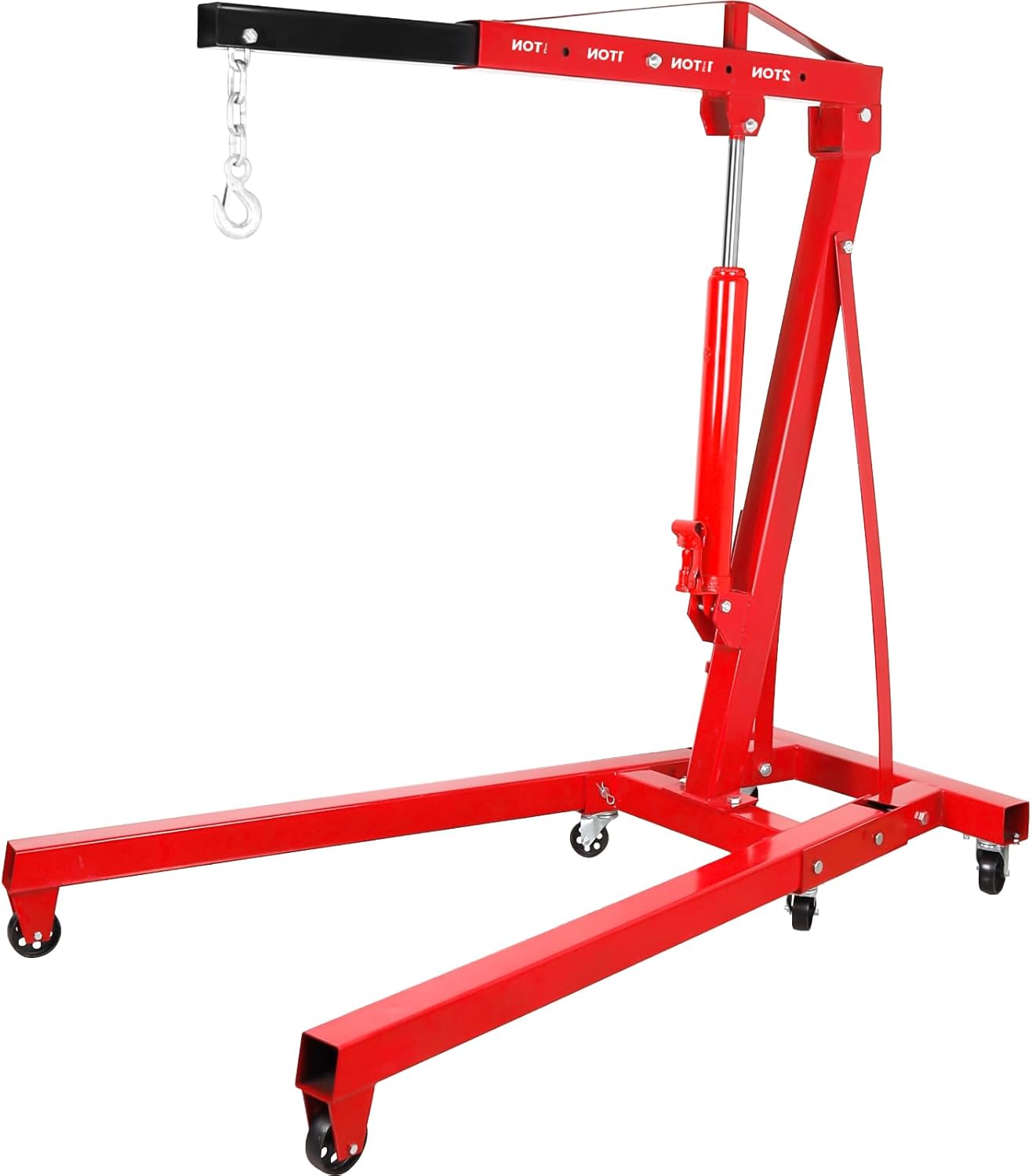 Engine Hoist 2 Ton Folding Cherry Picker Engine Hoist, Heavy Duty Alloy Steel Hydraulic Engine Stand with 8 Ton Hydraulic Pump, Engine Lift for Workshops, Warehouses, Red (Engine Hoist)