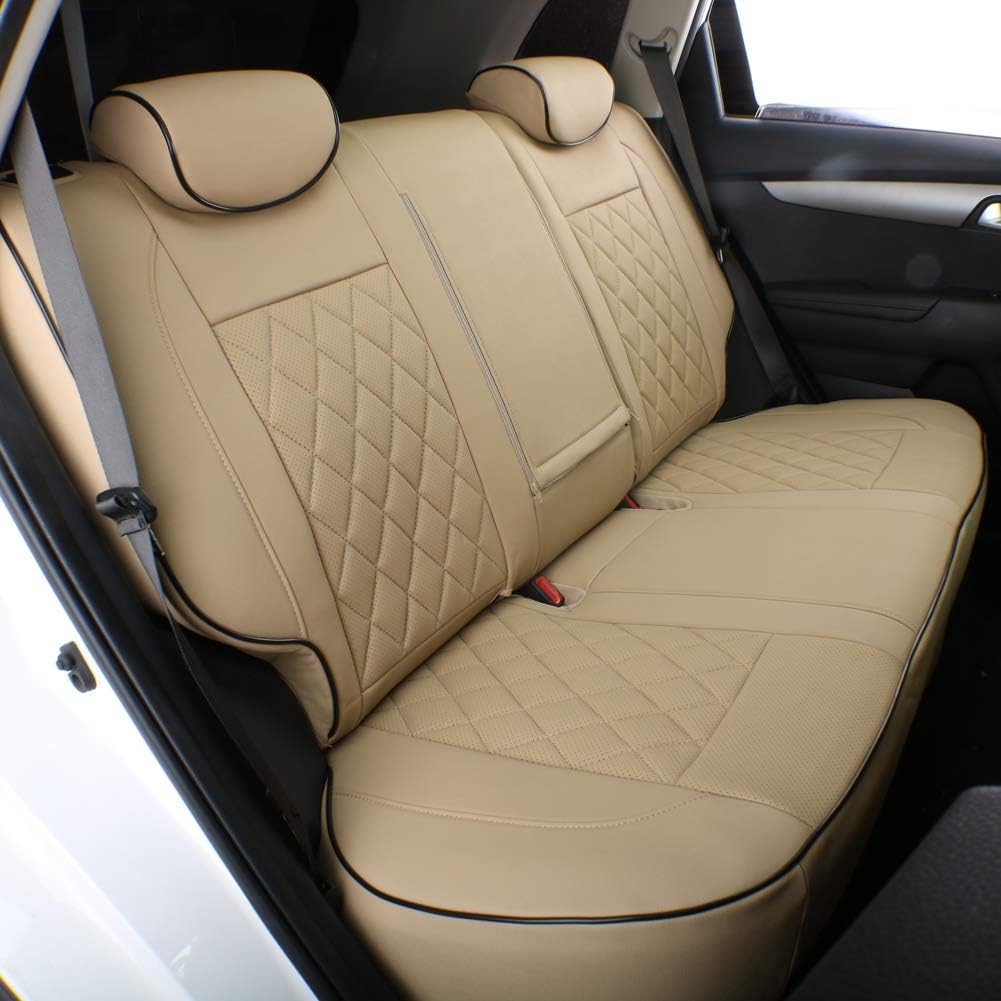 EKR Sportage Seat Covers Custom Fit for KIA Sportage S,EX,LX,SX,SX Turbo 2017 2018 2019 2020 2021 2022 Leather Car Seat Cover Full Set - Faux Leather (Beige)