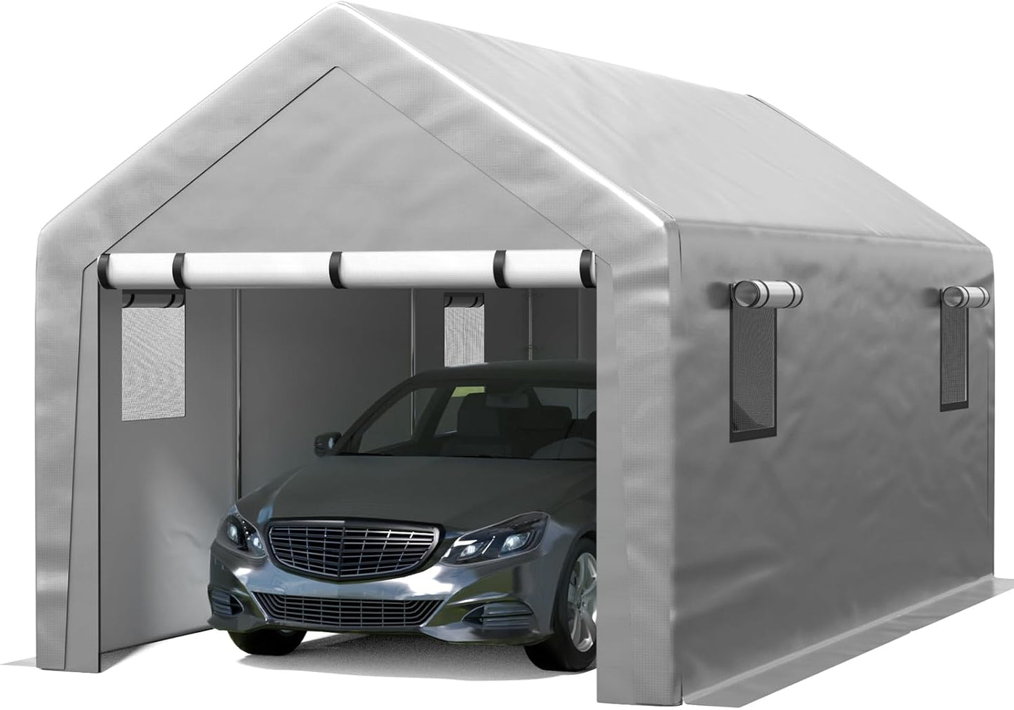 Carport 10x20 ft Heavy Duty with Roll-up Windows, Portable Garage with Removable Sidewalls & Doors, Car Canopy with Sandbags All-Season Tarp for Car Boat Truck Motorcycle
