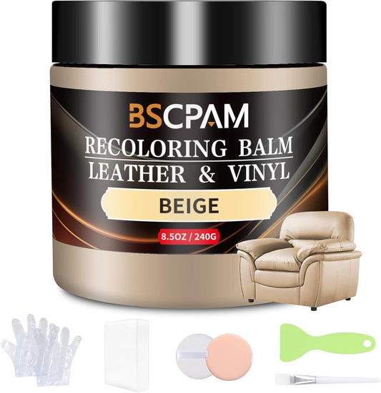 Beige Leather Recoloring Balm,Leather Couch Scratch/Stain Remover,Leather Repair kit for Vinyl Furniture and Car Interior,Leather Dye Paint for Scratched and Faded Leather Couches