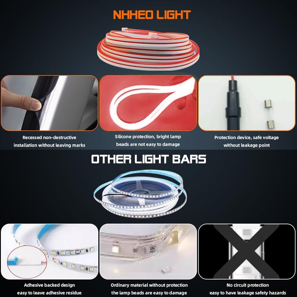 Car LED Strip Light For Trunk, 158Inch IP67 Silicone Waterproof Neon Light Strip Embedded, Flexible Cutting Universal Auto Interior Lights(Red)