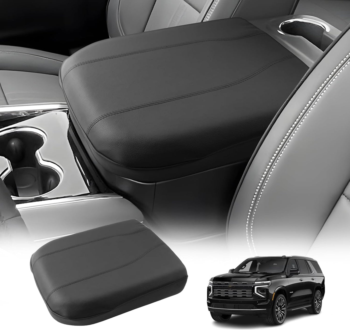 LUWU 2025 Suburban Tahoe Center Console Cover Compatible with 2025 Chevrolet Suburban Tahoe Accessories 2025 Chevy Suburban Tahoe Armrest Cover Armrest Console Cover (Thin Black)