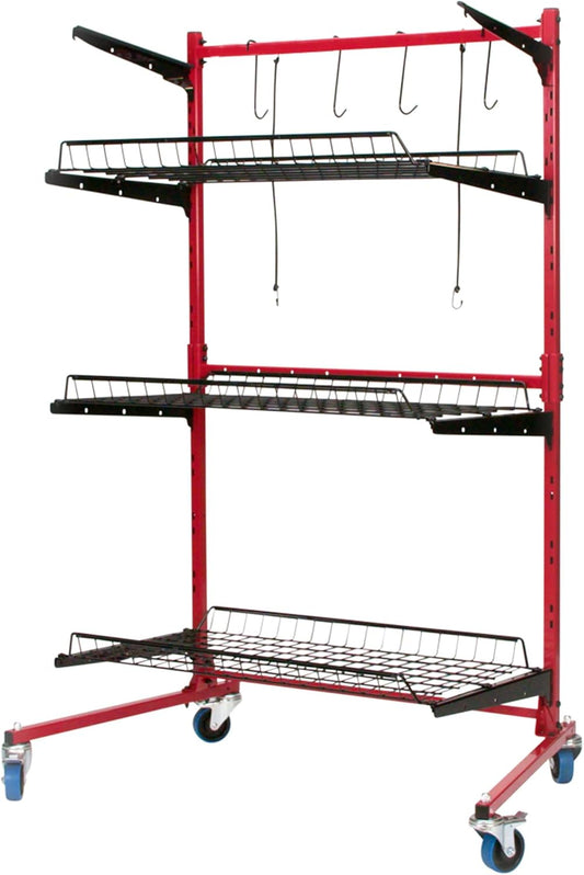 Champ® Parts Caddy Pro™ Auto Body Parts Rack Option 1 with Wheels, All-Steel Cart for Repair Shops and Garages, Locking Casters, 150 lb Capacity Per Shelf, Adjustable Shelves, Powder Coated - Red