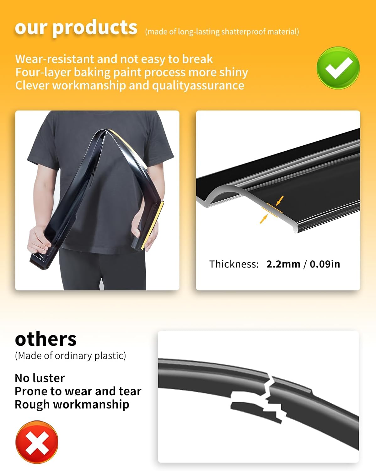 in-Channel Window Rain Guards Fit for Truck Chevrolet (Chevy) Silverado/GMC Sierra 2007-2013 Crew Cab Extra Durable Window Deflectors Window Visors Vent Shades Vent Visors Car Accessories