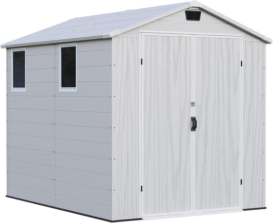 Patiowell 6x8 FT Outdoor Storage Shed with Floor - Resin Tool Shed with Lockable Door & 2 Windows, Easy Assembly for Garden, Backyard, Lawn Equipment, Light Gray
