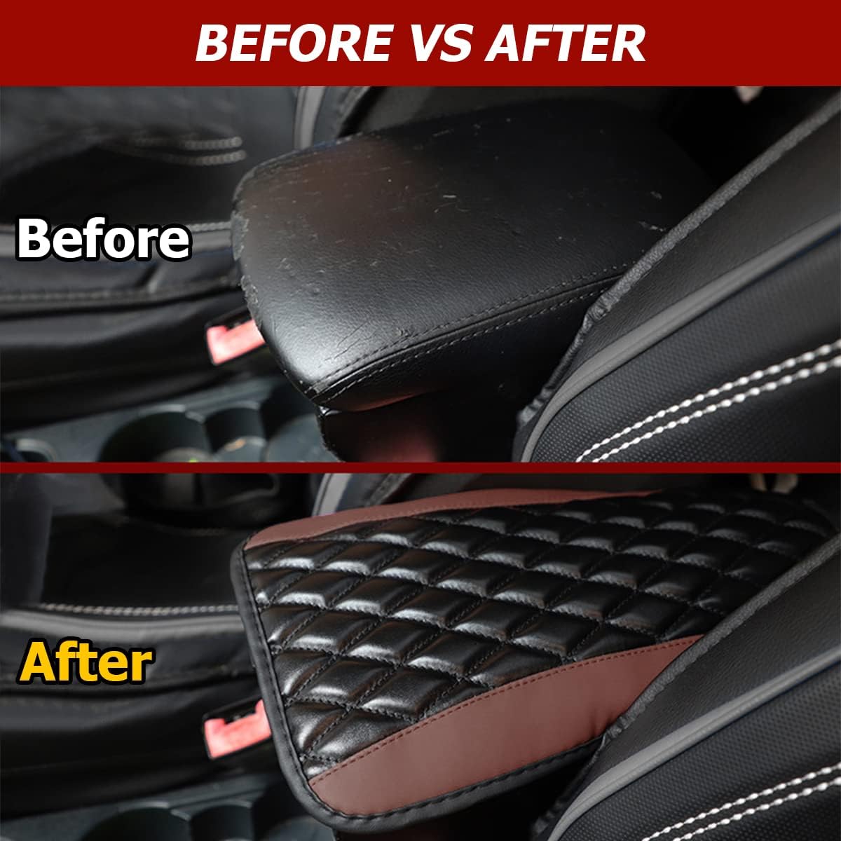 Car Center Console Cushion Pad, Universal Leather Waterproof Armrest Seat Box Cover Protector,Comfortable Car Decor Accessories Fit for Most Cars, Vehicles, SUVs (Brown)