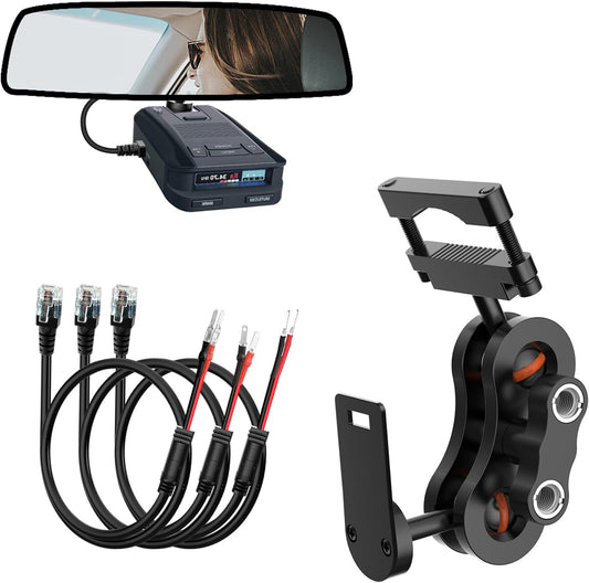 Radar Detector Mount,Rearview Mirror Rod Radar Mounting Bracket+Rearview Mirror Hard Wire Power Cord kit16,with Inline Fuse (for Uniden Radar Detector)