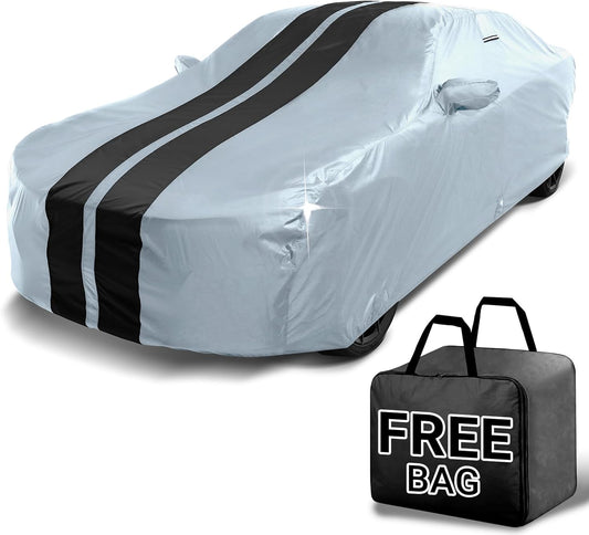 iCarCover Custom Car Cover for Chevy Cavalier (1988-2005) Waterproof All Weather Rain Snow UV Sun Protector Full Exterior Indoor Outdoor Car Cover (Stripe - Gray/Black)