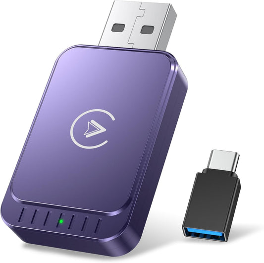 AuroraLink Wireless Carplay Adapter & Android Auto Wireless Adapter 2-in-1 Fast & Stable Carplay Wireless Adapter Convert Wired to Wireless Car Play Adapter for iOS 10+/Android 11+ (Dark Purple)