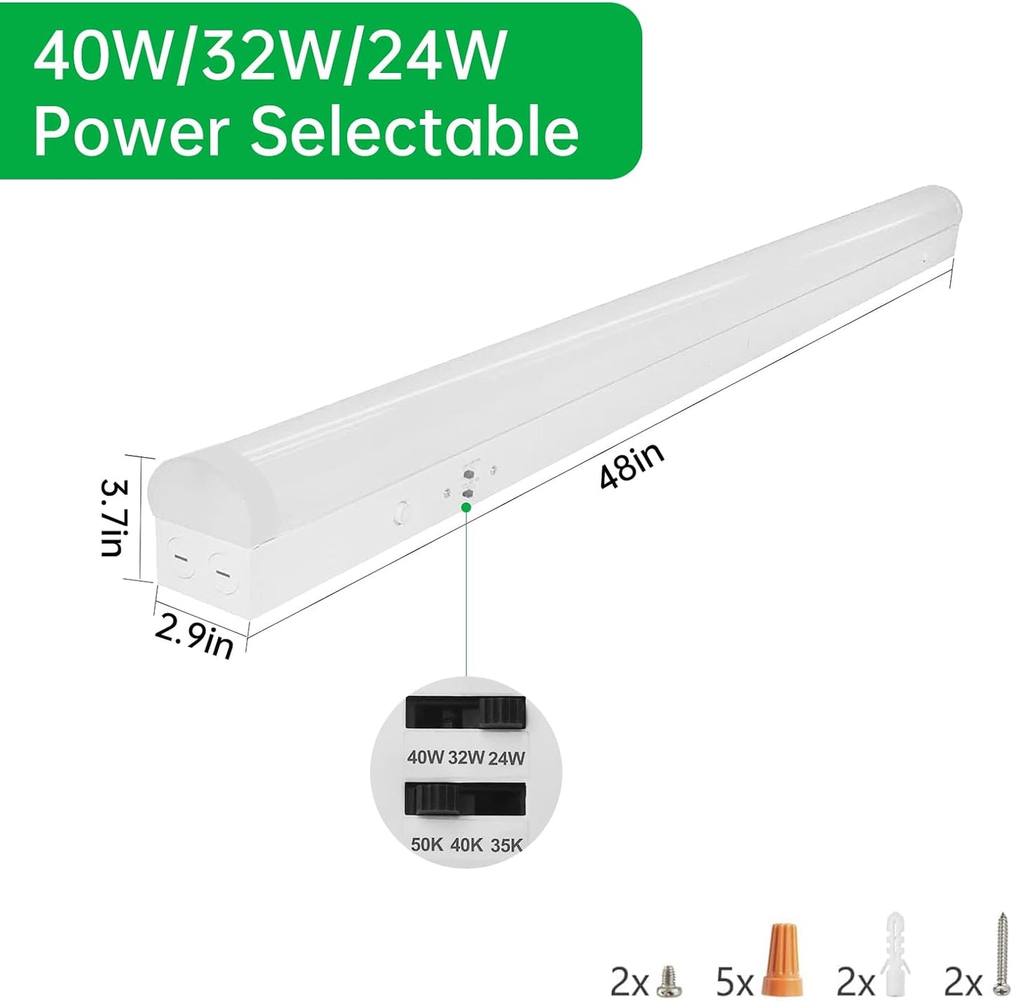 4FT LED Linear Strip Light Fixture, 4 Foot LED Shop Lights 40/32/24W 35/40/5000K CCT Selectable,Surface Mount and Hanging Ceiling Lighting Fixture for Garage, Warehouse, Workshop, Supermarket (4)