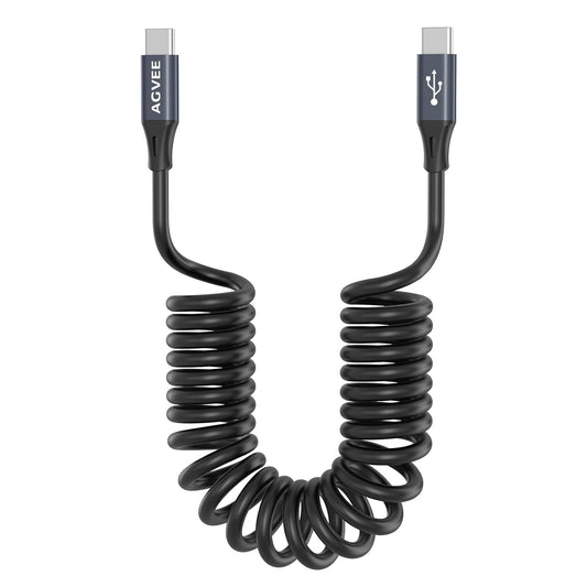 AGVEE 5ft Coiled Short USB-C to USB-C Charging Cable [USB-IF Certified] 60W PD Fast Charger Cord in Car for iPhone 16/15 CarPlay, Galaxy S25 S24 S23 S22 S21 S10 S9 S8, Google Pixel, Dark Gray
