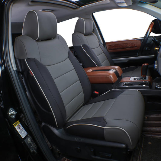 EKR Custom Fit Tacoma Rear Car Seat Covers for Select Toyota Tacoma 2016 2017 2018 2019 2020 2021 2022 2023 Access Cab - Second Row Only,Leather (Black/Gray)