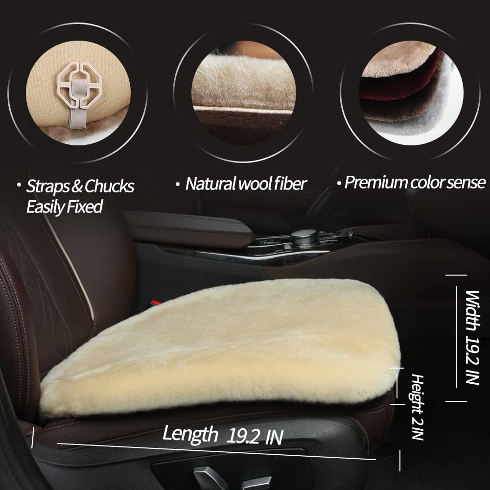 LLB Genuine Sheepskin Car Seat Cushion Seat Covers for Cars Trucks SUV Comfort Seat Protector Pad for Car Driver Seat Car Accessories for Women Office Chair Car Decor (Pearl, Front Seat Cushion-1 Pc)