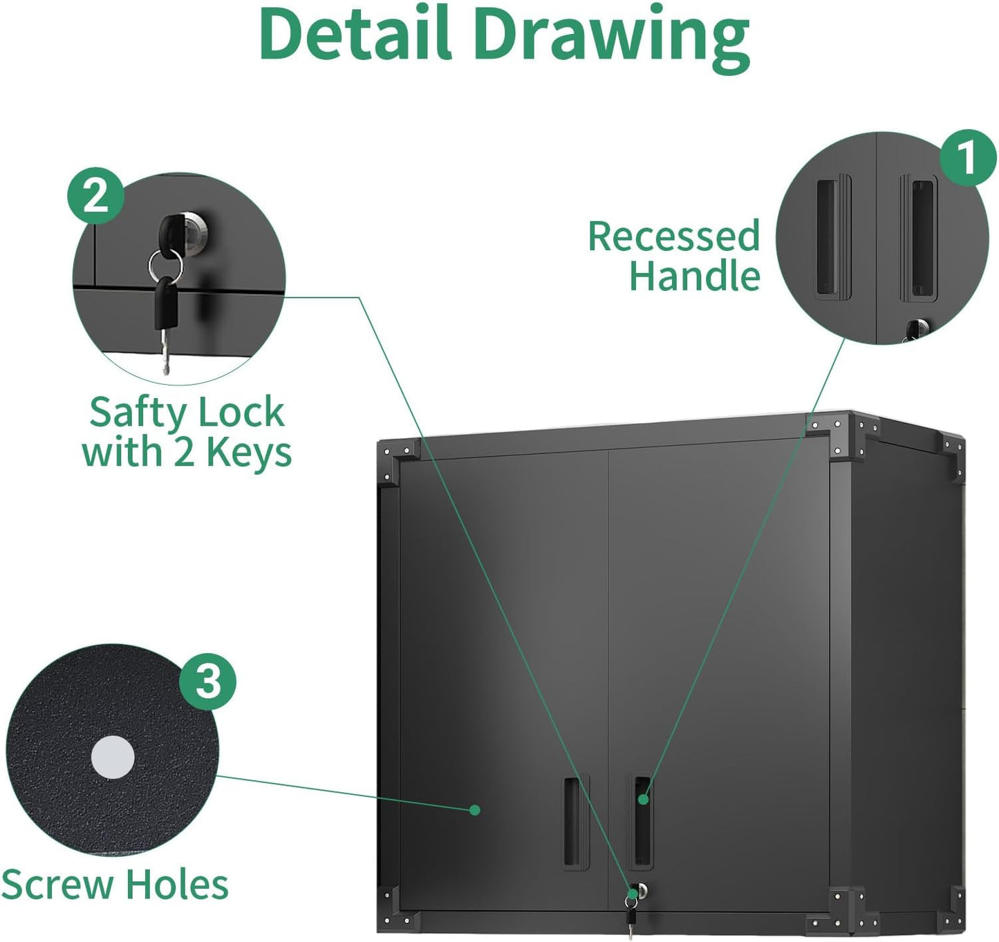 Metal Tool Cabinet,Garage Storage Cabinet System,Wall Cabinet & Locking Rolling Tool Cabinet with Doors and Adjustable Shelves,Steel Tool Cabinets for Home,Office (3 Pcs-StyleA, Black)