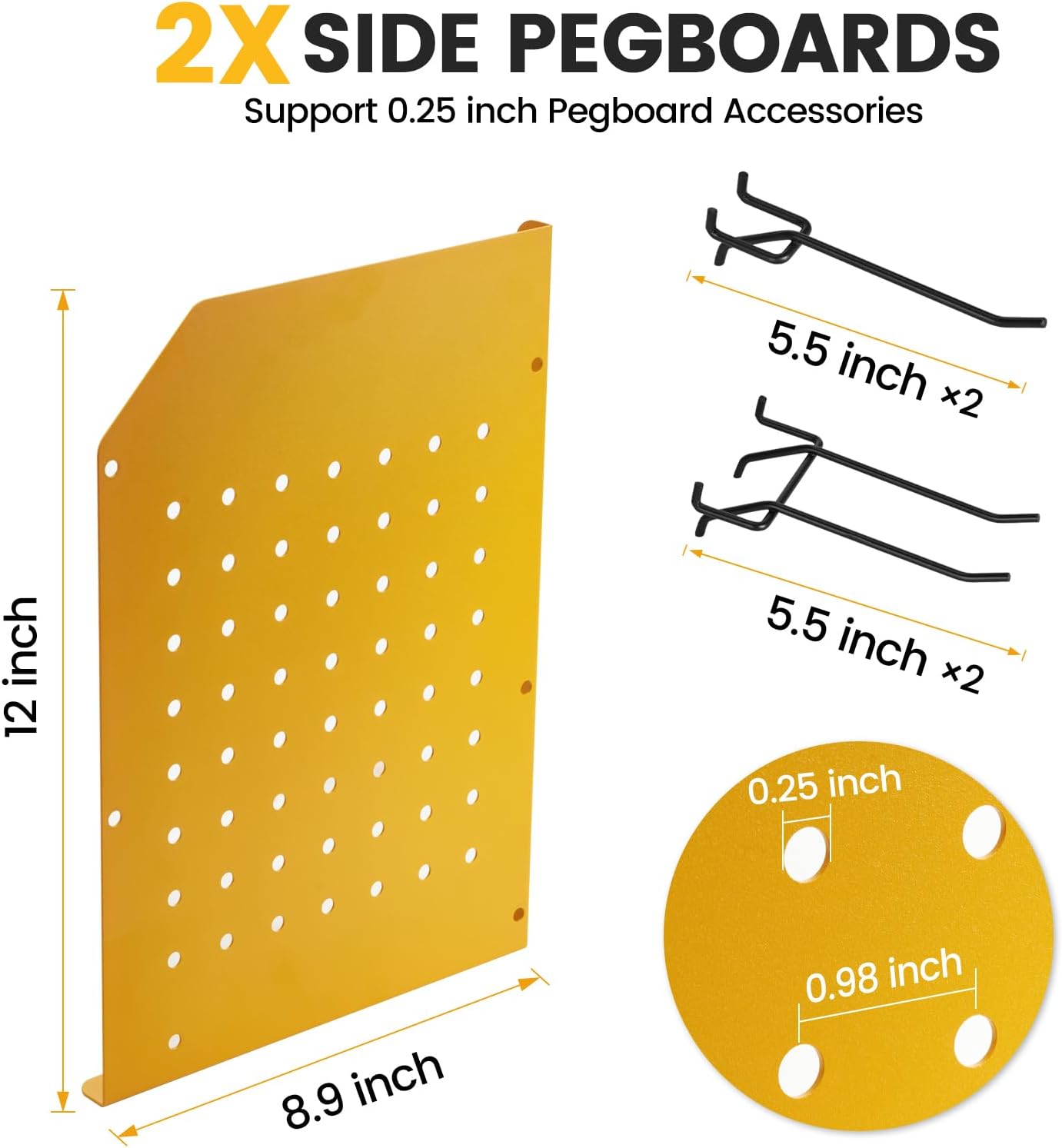TRZZ Power Tool Organizer Wall Mount, 3-Layer Drill Holder with 2 Side Pegboards, Cordless Drill Rack with 4 Hooks, Efficient Storage for Workshop, Garage, and Tool Room (Yellow)