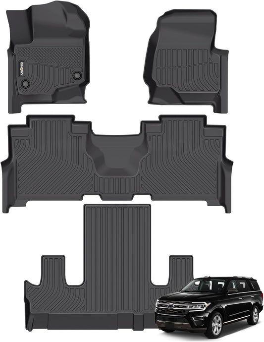 GINOWY-Floor Mats for Ford Expedition MAX 2025 2024 2023 2022 2021 Bucket Seat 7 Passenger All Weather Car Floor Mats Expedition Accessories Rubber Liners