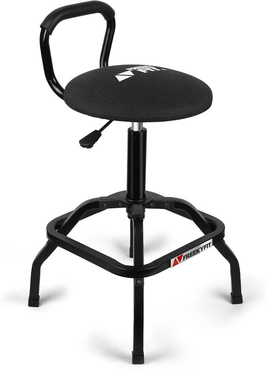 Garage Stool, Adjustable Height Swivel Work Mechanic Shop Stool with Backrest, Pneumatic Shop Chair for Home, Workshop, 300 LBS Capacity, 360° Rotation, Heavy Duty, Black