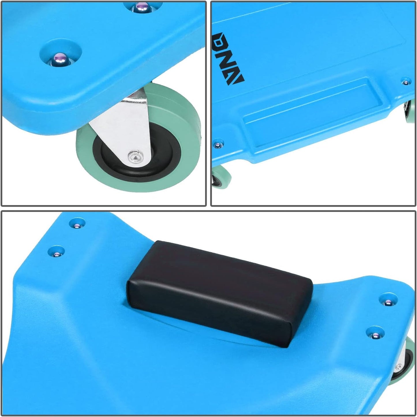 DNA MOTORING 40Inch Low Profile Plastic Rolling Garage Shop Creeper with Padded Headrest,Tool Trays & 6pcs Casters,Blue, TOOLS-00217