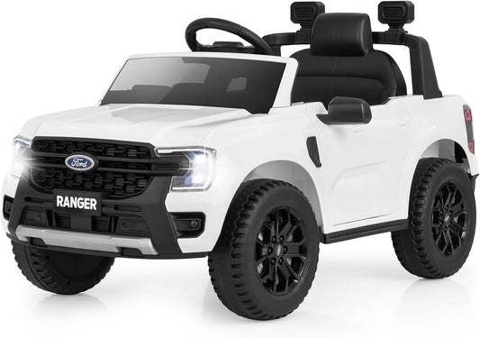 HONEY JOY Ride On Car, 12V Licensed Ford Ranger Electric Vehicle for Kids, Spring Suspension, Music & 3 Speeds, Horn, LED Lights, Battery Powered Ride On Toy with Remote Control(White)
