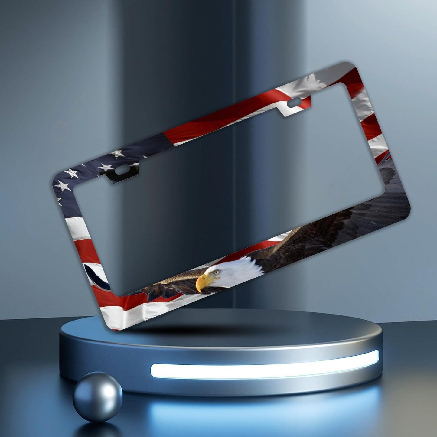 American Flag Eagle License Plate Frames - 2 Pcs Set 2 Holes Stainless Steel Metal Auto Car Accessories Decoration License Plate Frame Cover Size 6.3" x 12.2" Fit US Vehicles for Women Men Gift