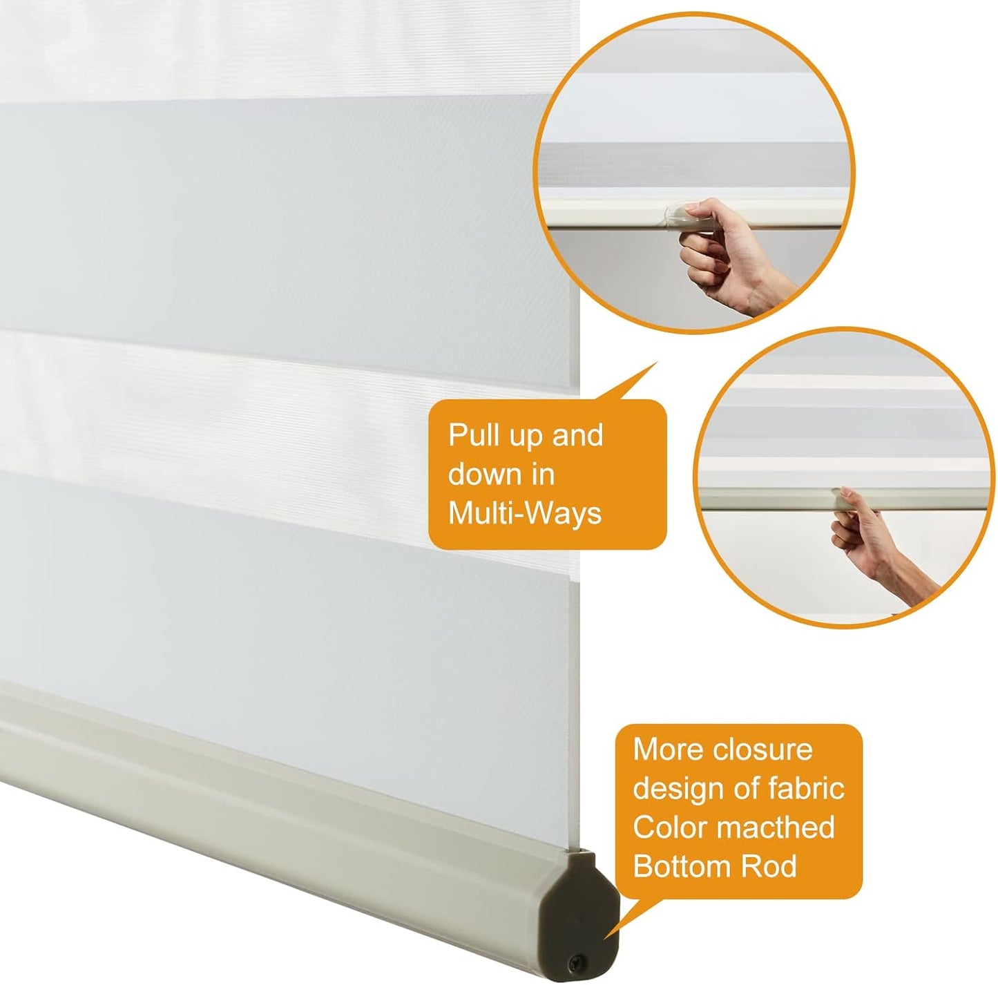 Persilux Cordless Zebra Blinds for Indoor Windows, Free-Stop Zebra Blinds Cordless, Light Filtering Sheer Shades Dual Layer for Day and Night, Zebra Roller Shades for Home (36.5" W X 47" H, White)