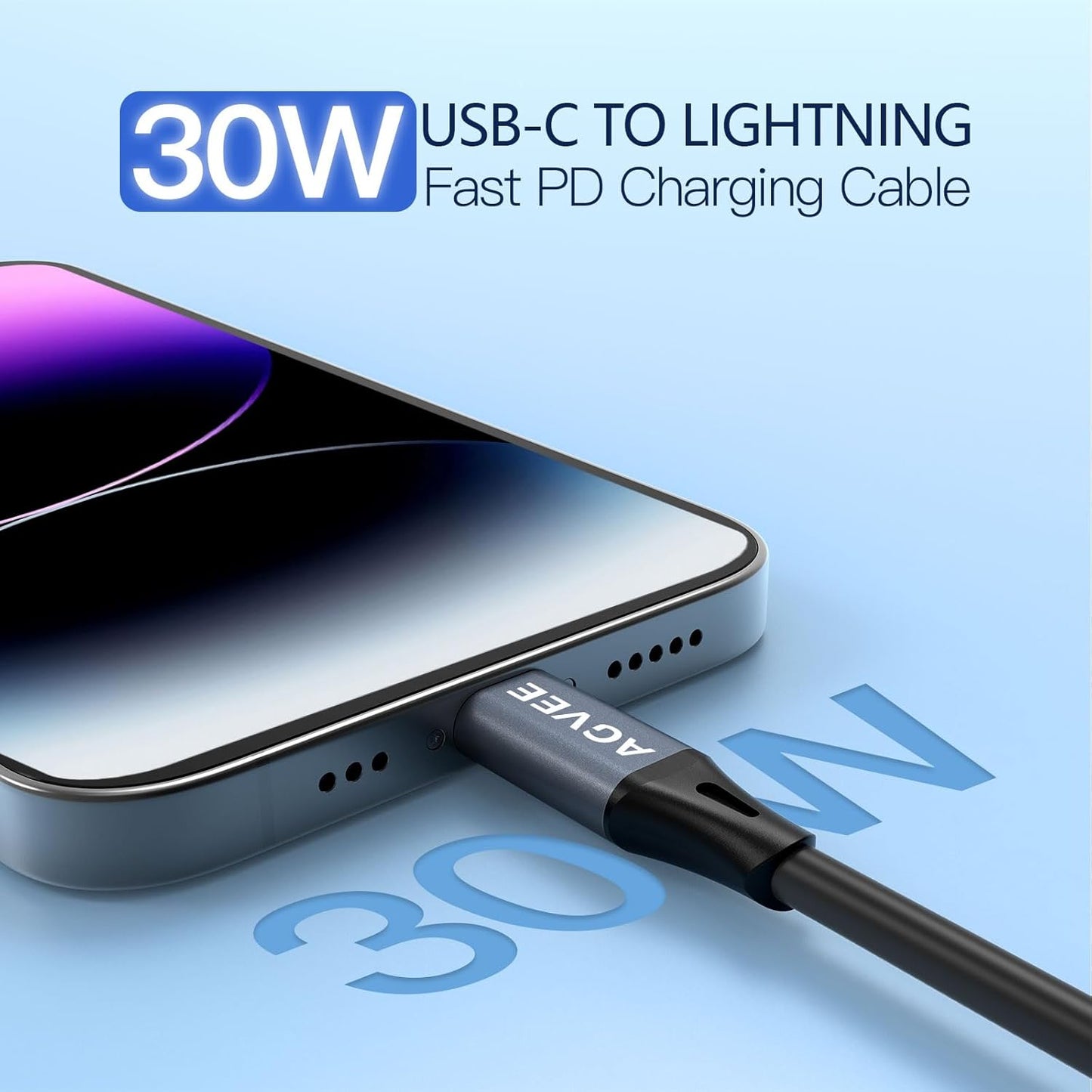 AGVEE 3ft Coiled Short USB-C to Lightning Charging Cable [MFI Certified] 30W PD Fast Charger Cord in Car for iPhone 14/13/12/11/XS/8/7/6/5 CarPlay, iPad, iPod, Dark Gray