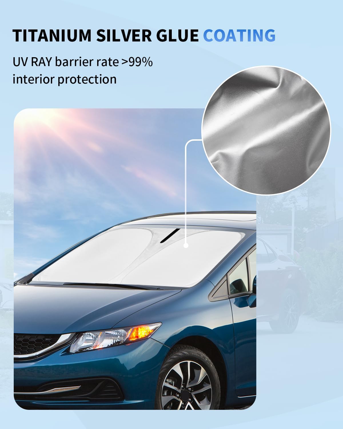 Custom Fit for Civic Car Windshield Sunshade for Honda Civic 9 Generation 2012-2015 Foldable Front Window Sun Shades Shield Cover Sun Visor Protector 240T Reflective Fabric Car Accessories
