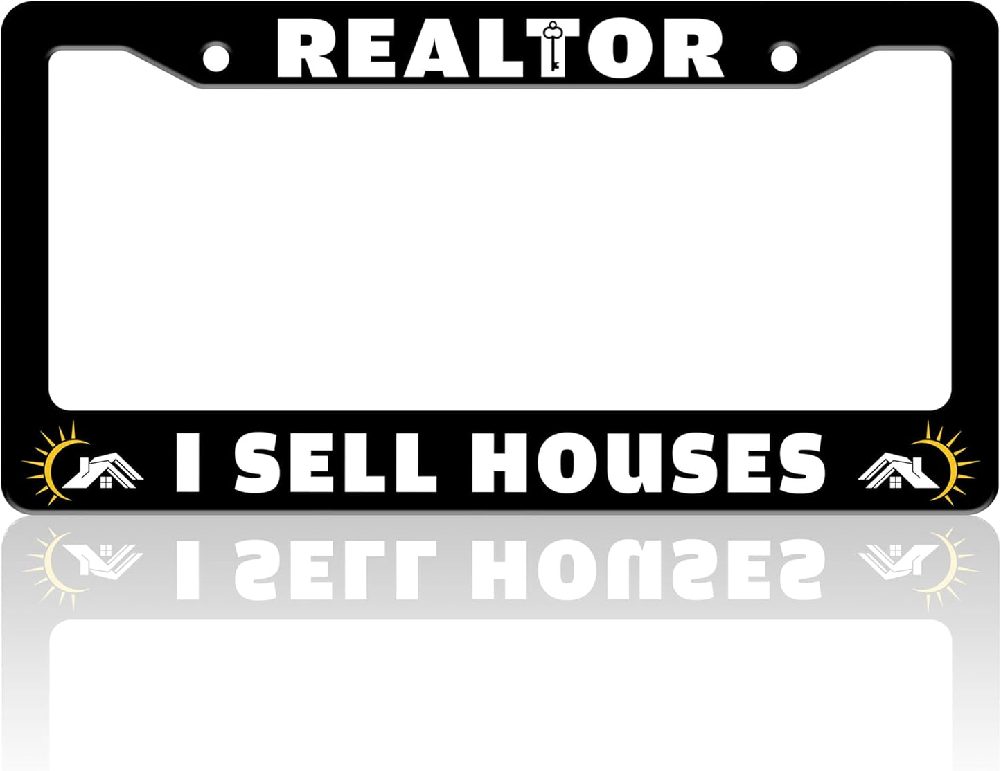 Realtor I Sell Houses License Plate Frame Funny House License Plate Holder for Front or Rear Car Tags Stainless Steel Car Decoration with Screws 6.3 X 12.2 in