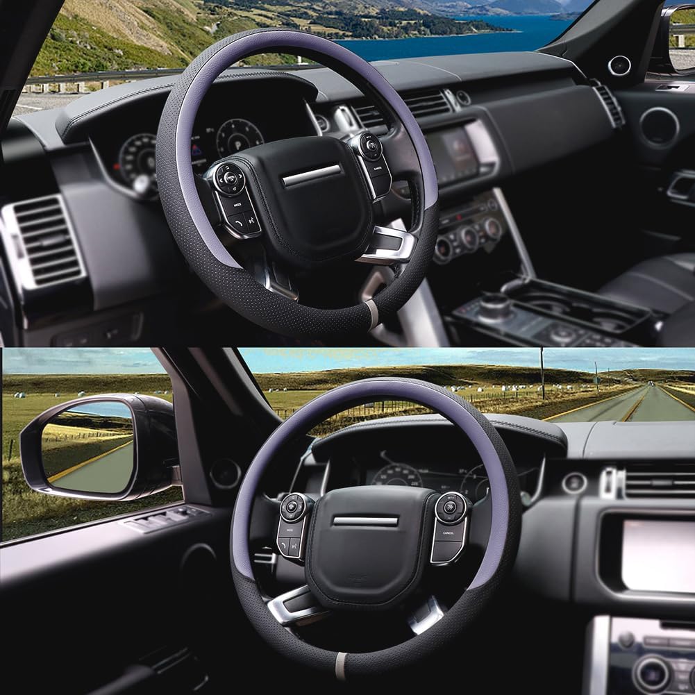 COFIT Breathable Car Steering Wheel Cover 16 inch Auto Universal Leather Wrap Non-Slip Steeringwheel Protector Automotive Interior Accessories, Purple (Suit for 15.5-16 inch)