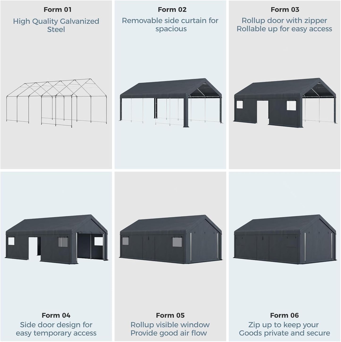 GREEN PARTY Carport, 13'x24' Extra Large Heavy Duty Carport with Roll-up Windows, Waterproof & 12 Legs Car Canopy Portable Garage Shelter with Removable Sidewalls & Doors for Car, Truck, SUV, Boat