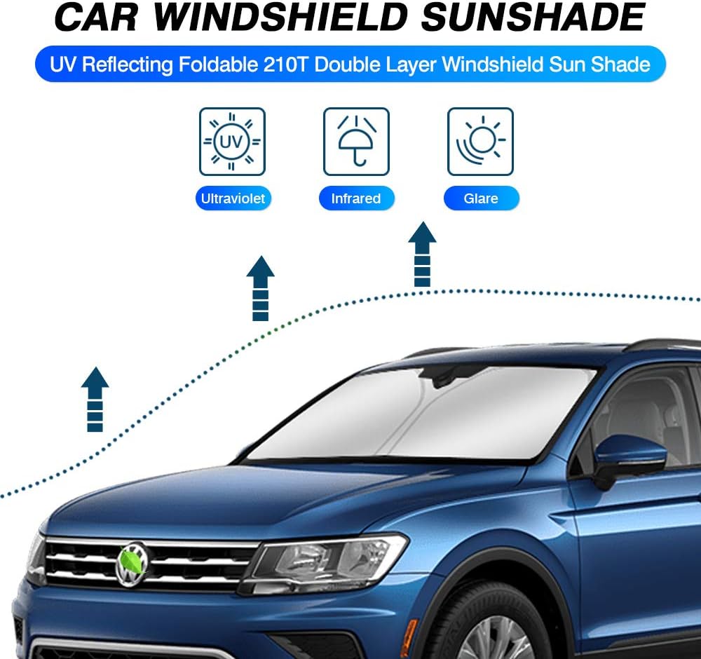 KUST Windshield Sun Shade for Volkswagen VW Tiguan 2018-2023 2024 Window Shade Foldable Sun Visor Protector Blocks UV Rays Keep Your Car Cooler