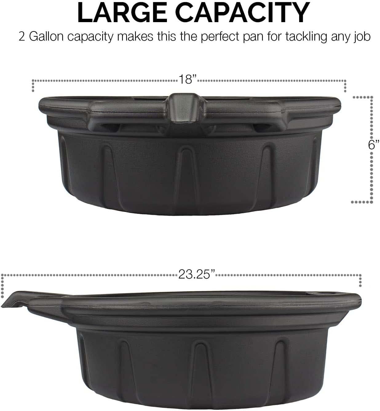 NEIKO 20762A Oil Drain Pan | Black Plastic Anti Splash | Motor Oil Drip Catcher Pan | 2 Gallon (8L) Capacity