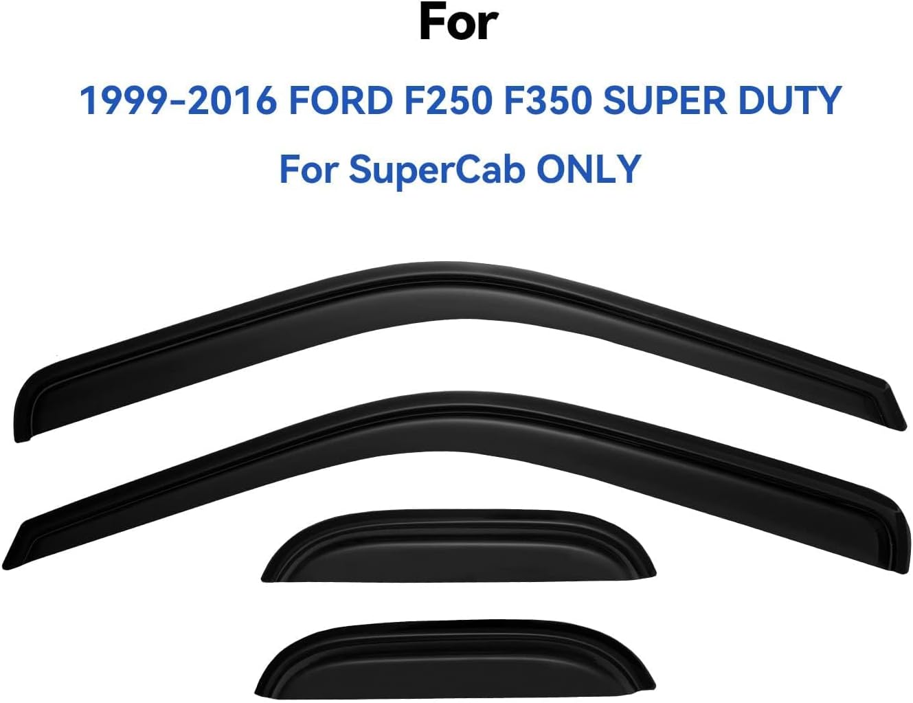 Window Visors Rain Guards for 1999-2016 Ford F250 F350 F450 Super Duty SuperCab, Out-Channel Window Vent Wind Deflectors Visors Shades for 99-16 F-250 F-350 F-450 Extended Cab